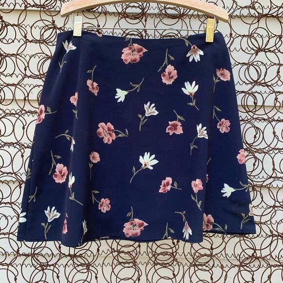 Vintage Dresses & Skirts - Vintage 90s Wrapper floral bud mini skirt navy pink 11/12